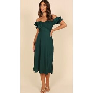 Petal and Pup Dress Womens Large Green Mickenna Sweetheart Midi Off Shoulder